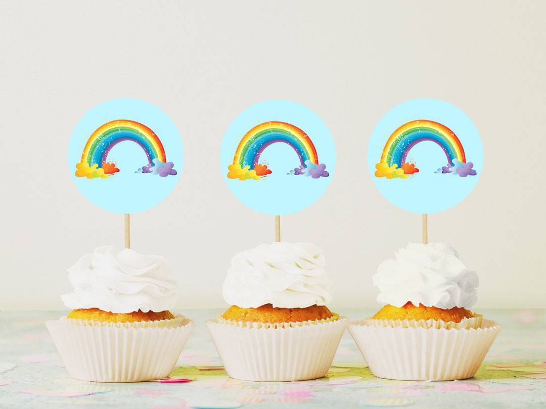 Rainbow Cupcake Topper Digital Etsy