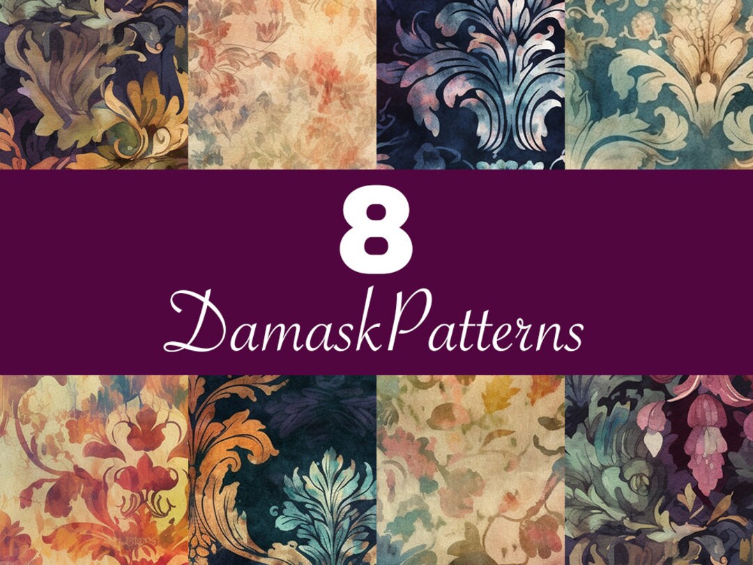 8 Damask Patterns Seamless Digital Download Etsy