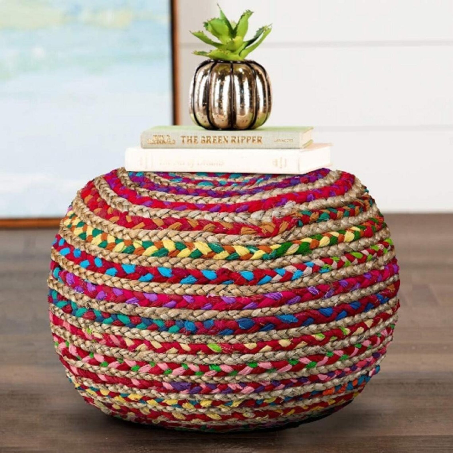 Round Ottoman Braided Pouf Bohemian Seating Cushion Etsy