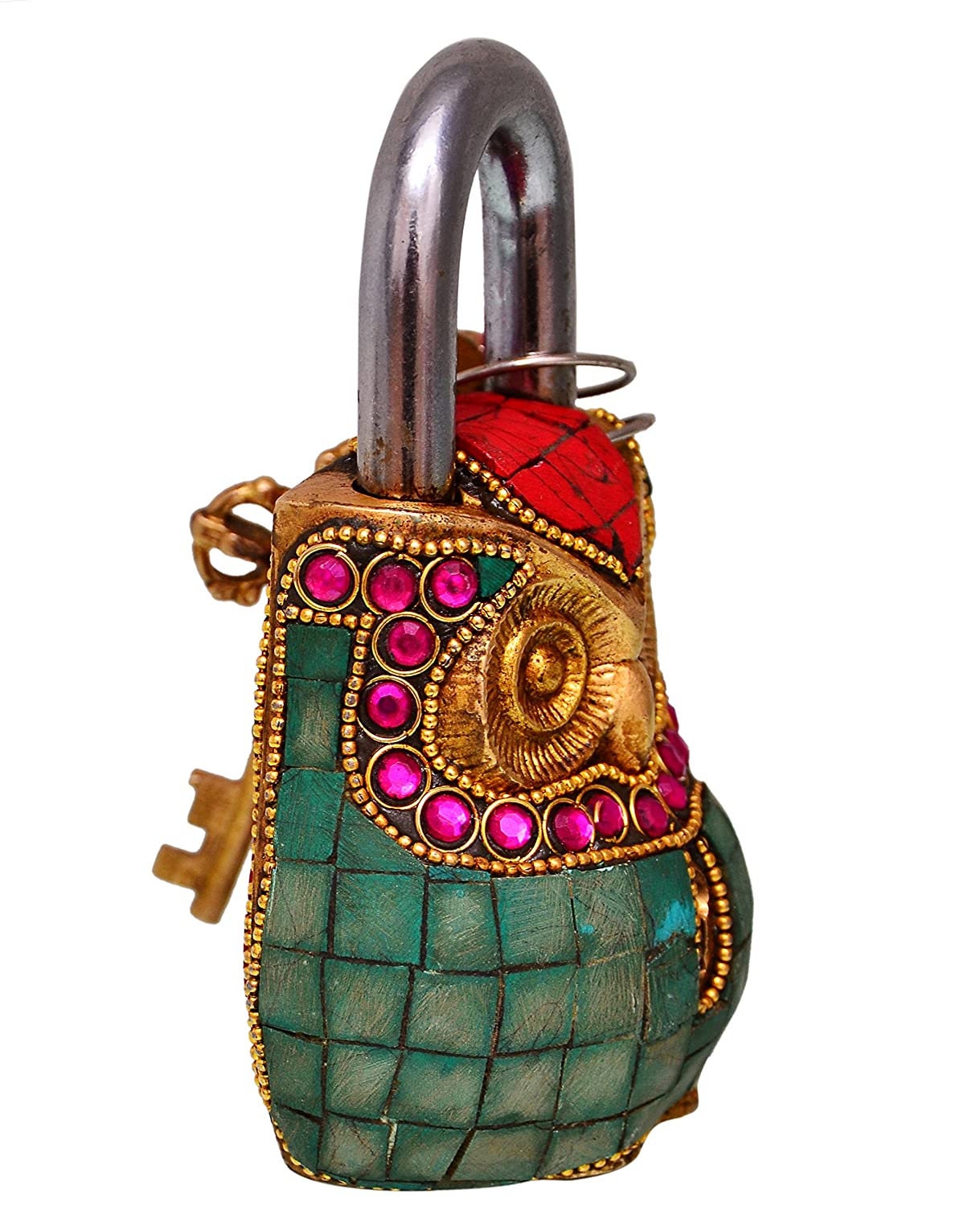 2 keys India Details about   Antique Style attractive & unusual OWL FACE design Brass Padlock 