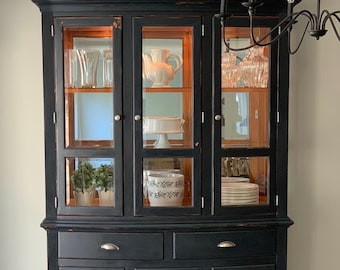 Sold!!! DO NOT BUY! Inventory purposes only. Farmhouse China Cabinet Black Blue