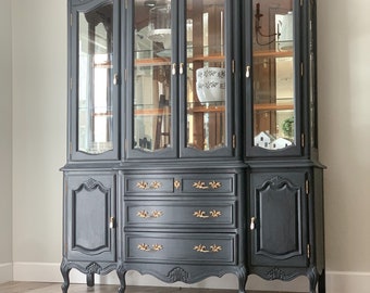 SOLD!!! Do Not Buy! For portfolio purposes! Inquire within!Farmhouse, French Provincial, Black, Dark Blue China Cabinet