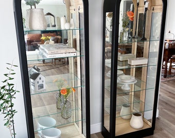 SOLD OUT!! Arched Black Curio China Display Cabinet Wood Glass Matching Pair