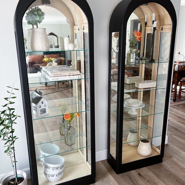 SOLD OUT!! Arched Black Curio China Display Cabinet Wood Glass Matching Pair