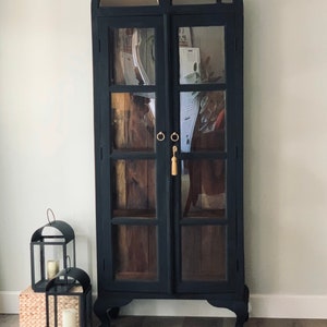 SOLD!! Do not buy, please inquire if you are looking for something similar. Double Arch Black Reclaimed Wood China Cabinet