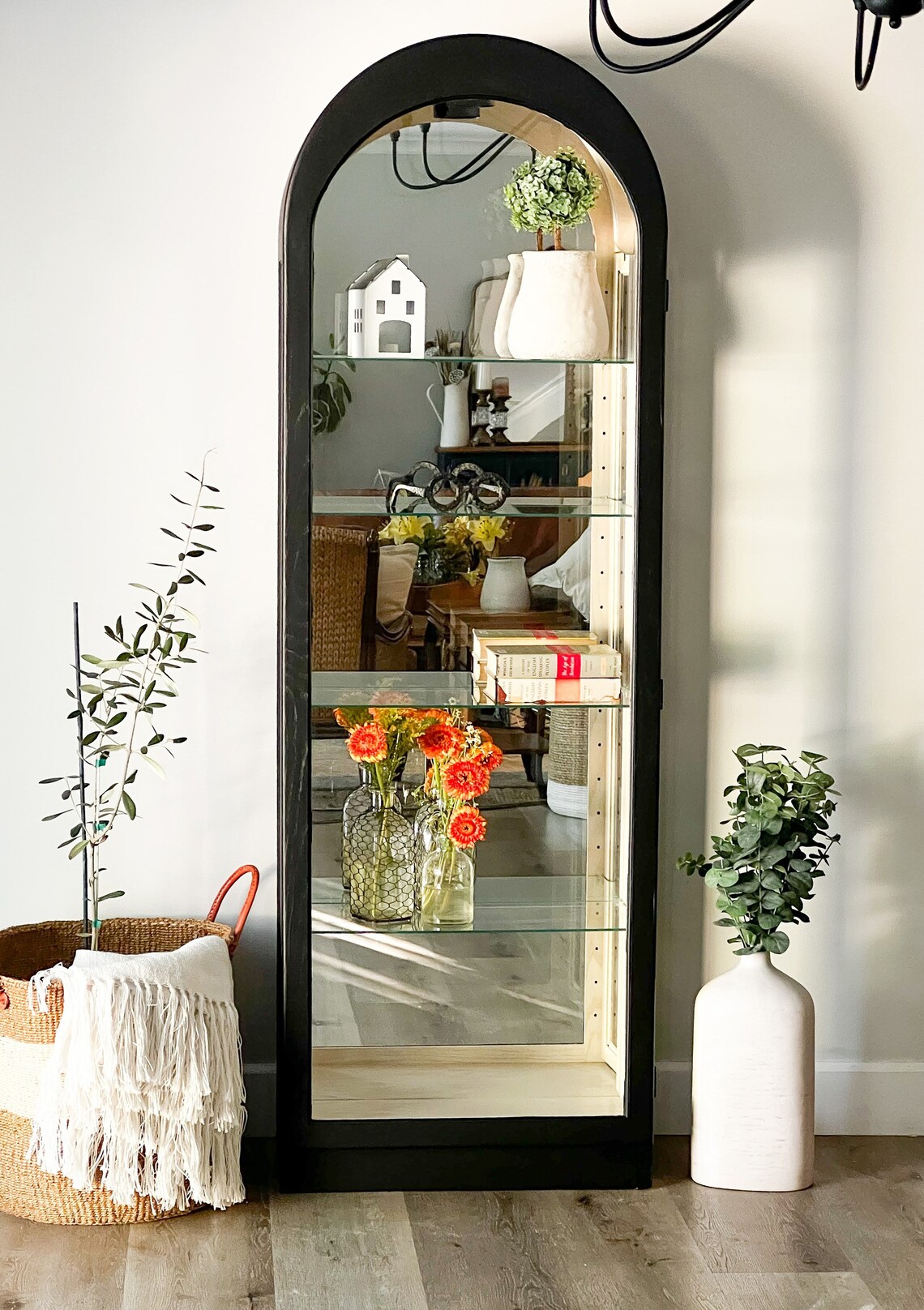 Arched Black China Curio Maple Wood Display Etsy