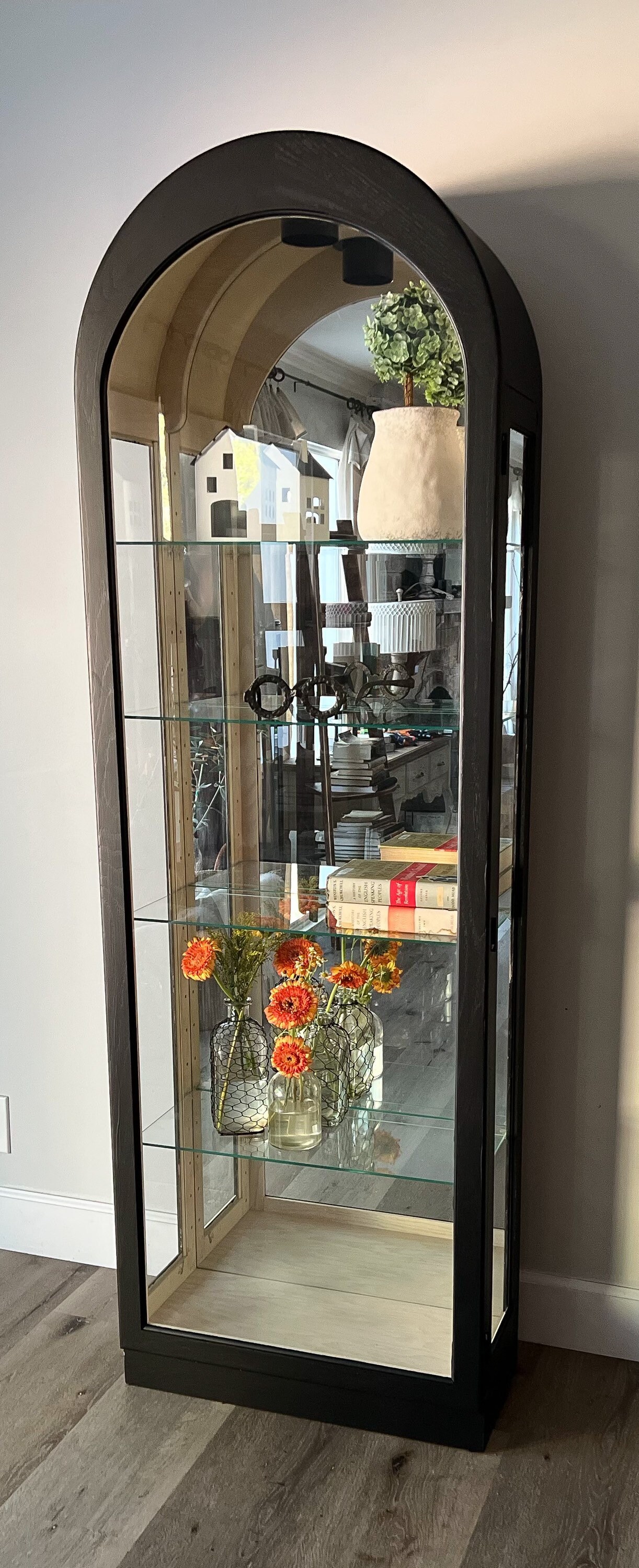 Arched Black China Curio Maple Wood Display Etsy