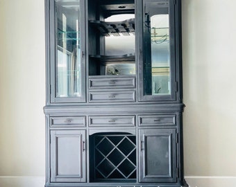 SOLD!!! Classy Graphite Farmhouse China Cabinet Hutch With Lighting