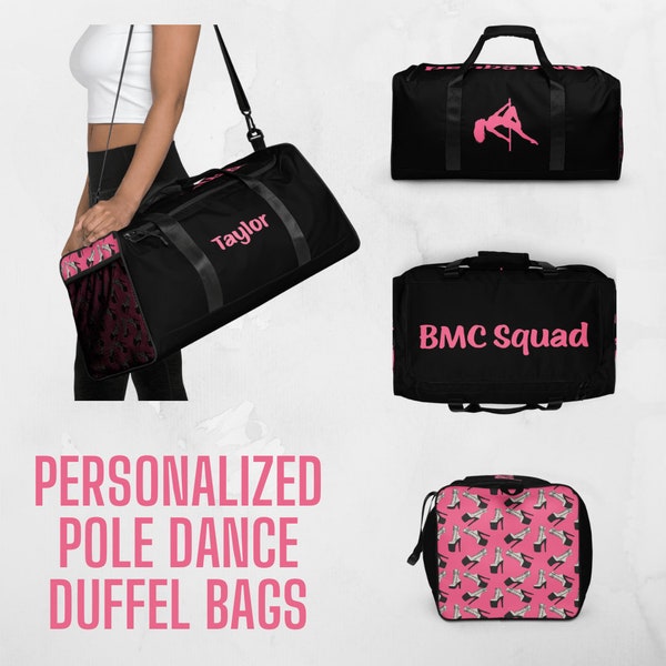 Personalized Pole Dancer Duffel Bag - Water Resistant Multiple Pockets - Travel Bag, Weekender Bag, Studio/Club Bag for Pleasers & Kneepads