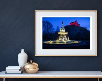 EDINBURGH CASTLE print, Ross Fountain, Unique Fine Art, High Quality Print, Scotland, Scotland, Edinburgh Wall Art, Photography