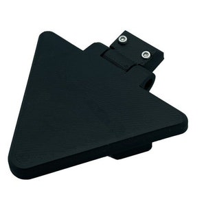 May include: A black plastic arrow-shaped foot pedal with a hinge and two silver screws.