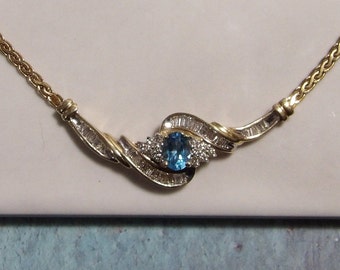 14 KY Blue Topaz and Diamond Necklace