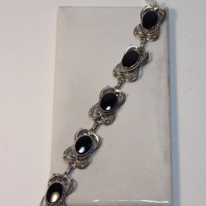 Vintage Sterling Silver and Black Onyx Bracelet image 1