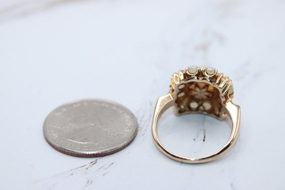 Estate 14K Yellow Gold Cluster Pearl Ring - image 3
