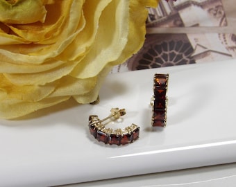 14K Yellow Gold Natural Garnet Cuff Earrings