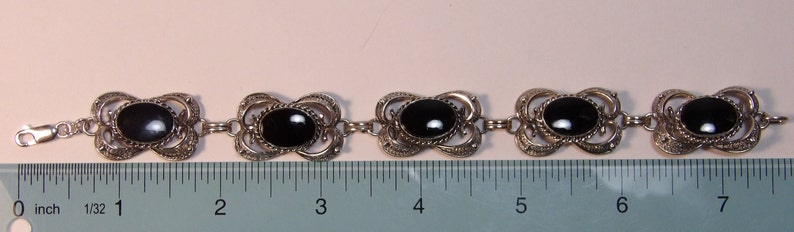 Vintage Sterling Silver and Black Onyx Bracelet image 5