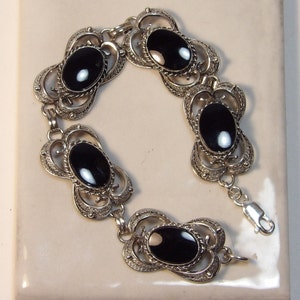 Vintage Sterling Silver and Black Onyx Bracelet image 2