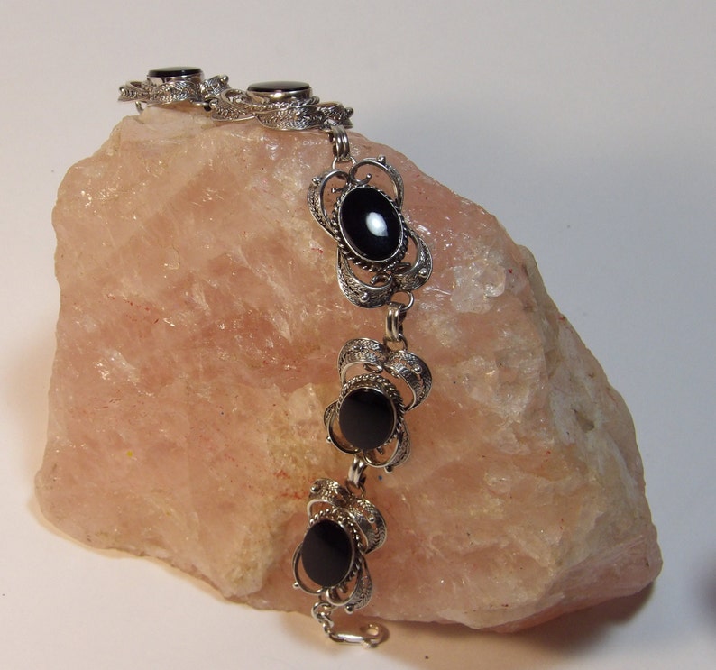 Vintage Sterling Silver and Black Onyx Bracelet image 6