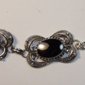 Vintage Sterling Silver and Black Onyx Bracelet image 4