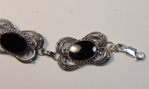 Vintage Sterling Silver and Black Onyx Bracelet - image 4