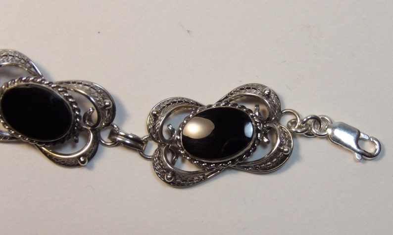 Vintage Sterling Silver and Black Onyx Bracelet image 4