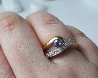 Estate 18K Gold Two-tone Tanzanite and Diamond Ring