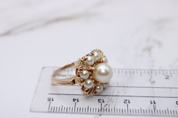 Estate 14K Yellow Gold Cluster Pearl Ring - image 7