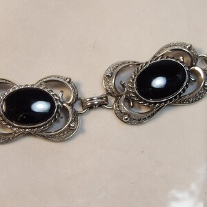 Vintage Sterling Silver and Black Onyx Bracelet image 3