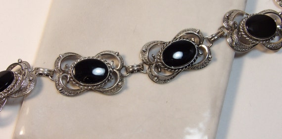 Vintage Sterling Silver and Black Onyx Bracelet - image 3