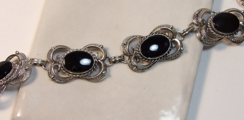 Vintage Sterling Silver and Black Onyx Bracelet image 3