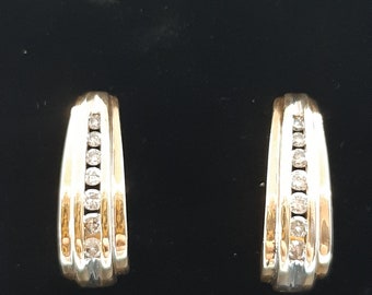 14K Yellow Diamond J Hoop Earrings