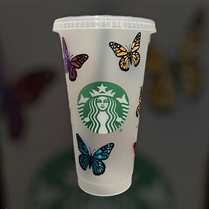 Butterfly Design Starbucks Reusable Cold Tumbler - Starbucks Tumbler | Personalized Tumbler | Butterfly Tumbler