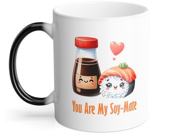 Color changing Mug for sushi lover valentines day gift for her and him morphing color mug funny gift for foodie