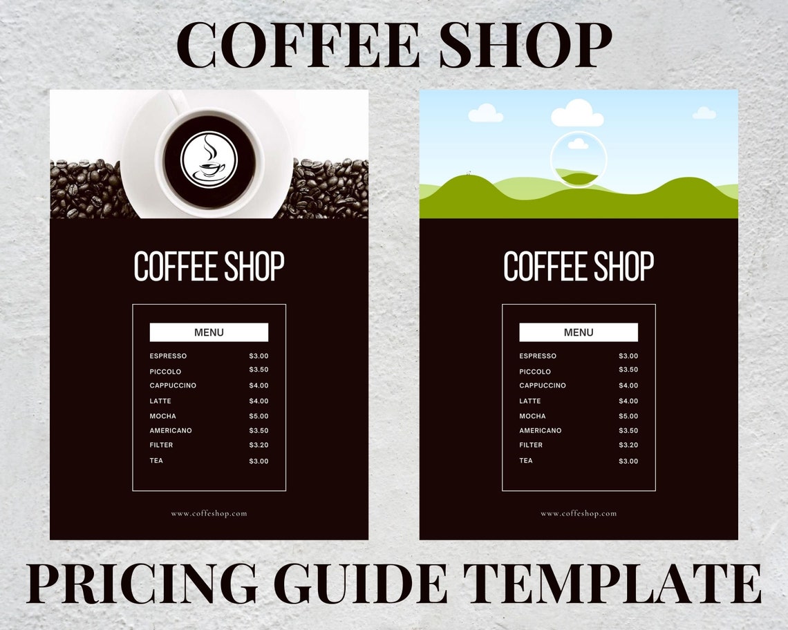 COFFEE SHOP Pricing Guide Template Pricing List Photo Etsy
