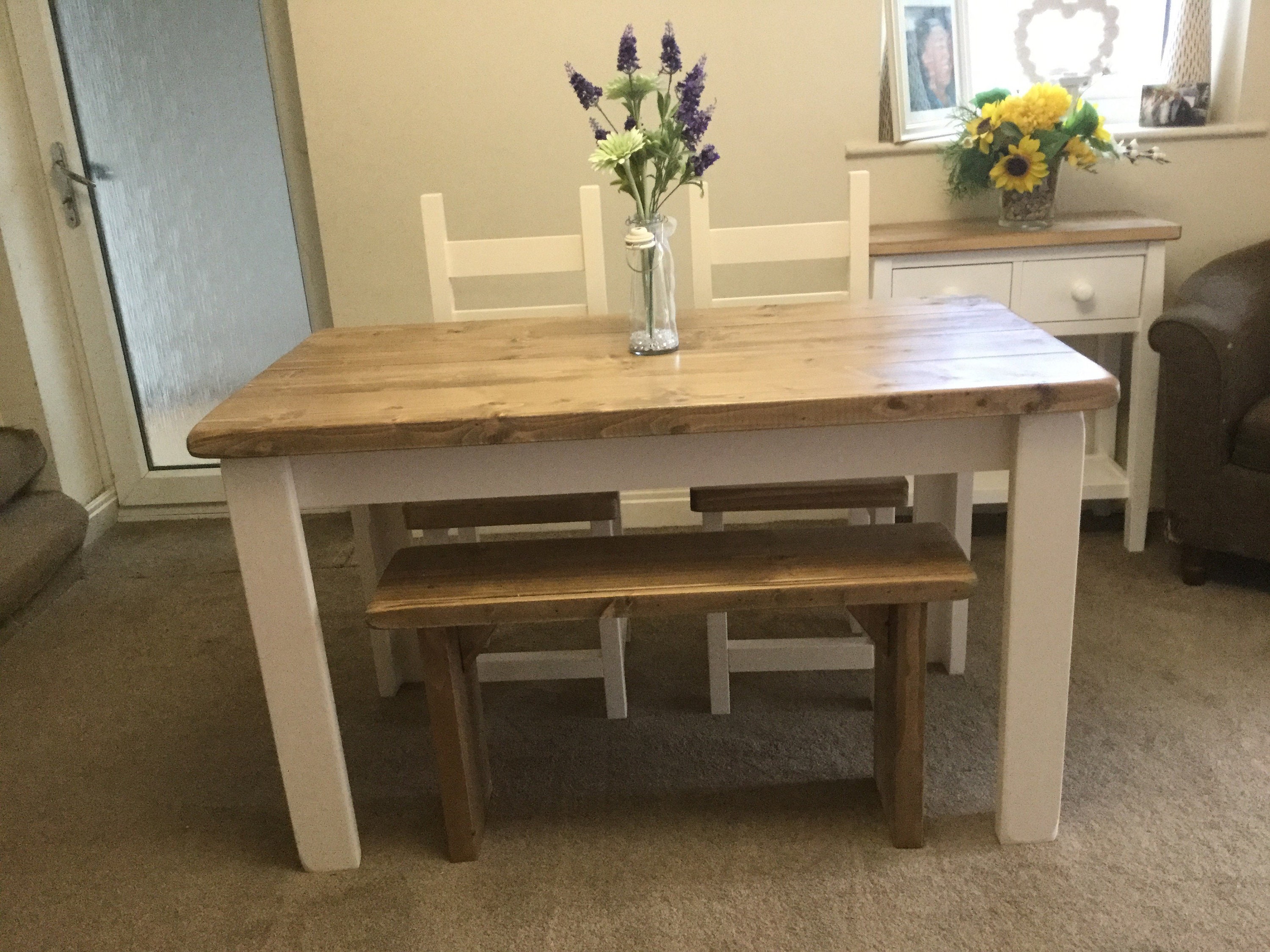 Rustic, Farmhouse Dining Table, 2 Chairs and a Bench - Etsy UK