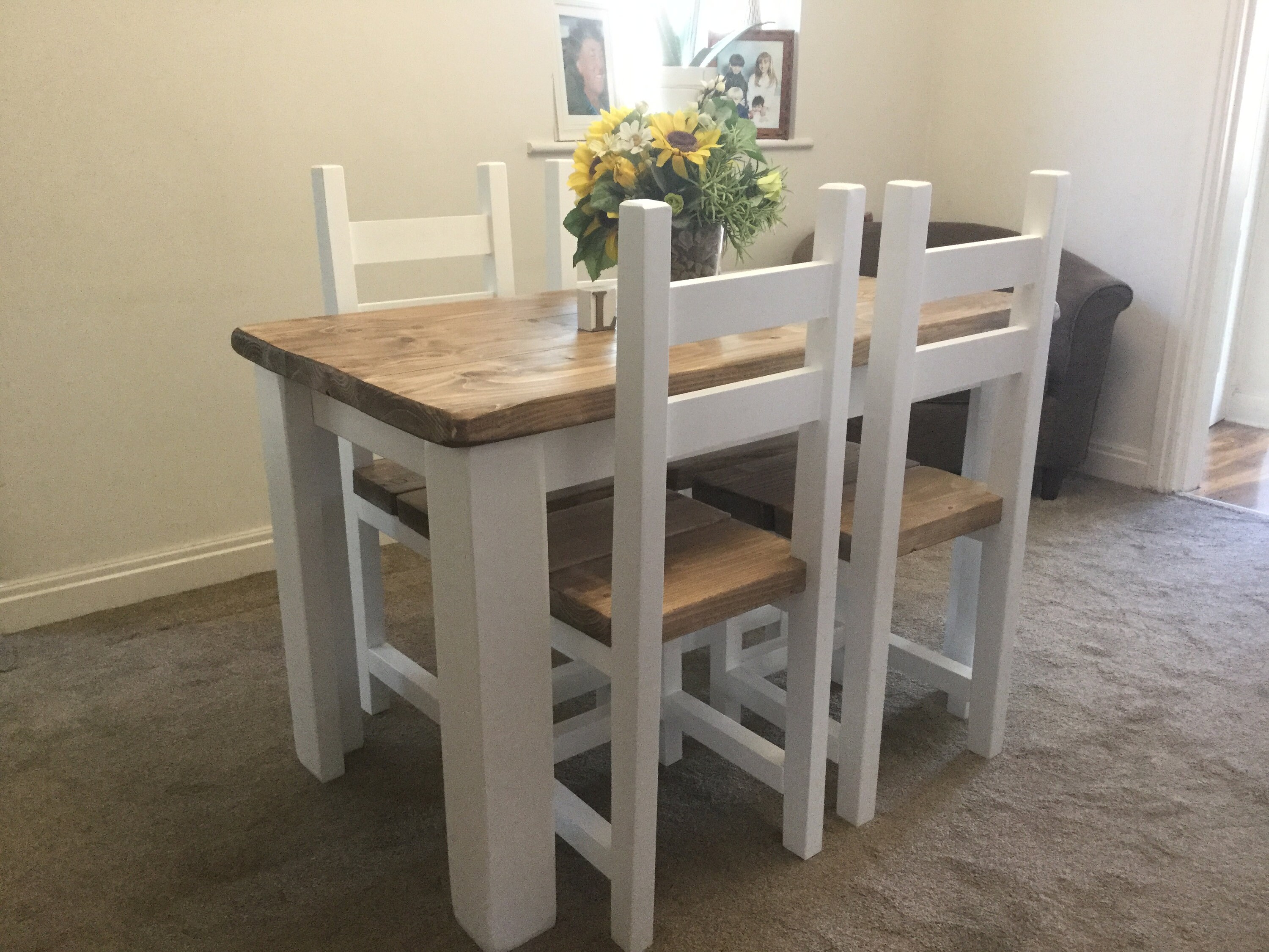 Rustic Farmhouse Dining Table and 4 Chairs All Hand Crafted - Etsy UK