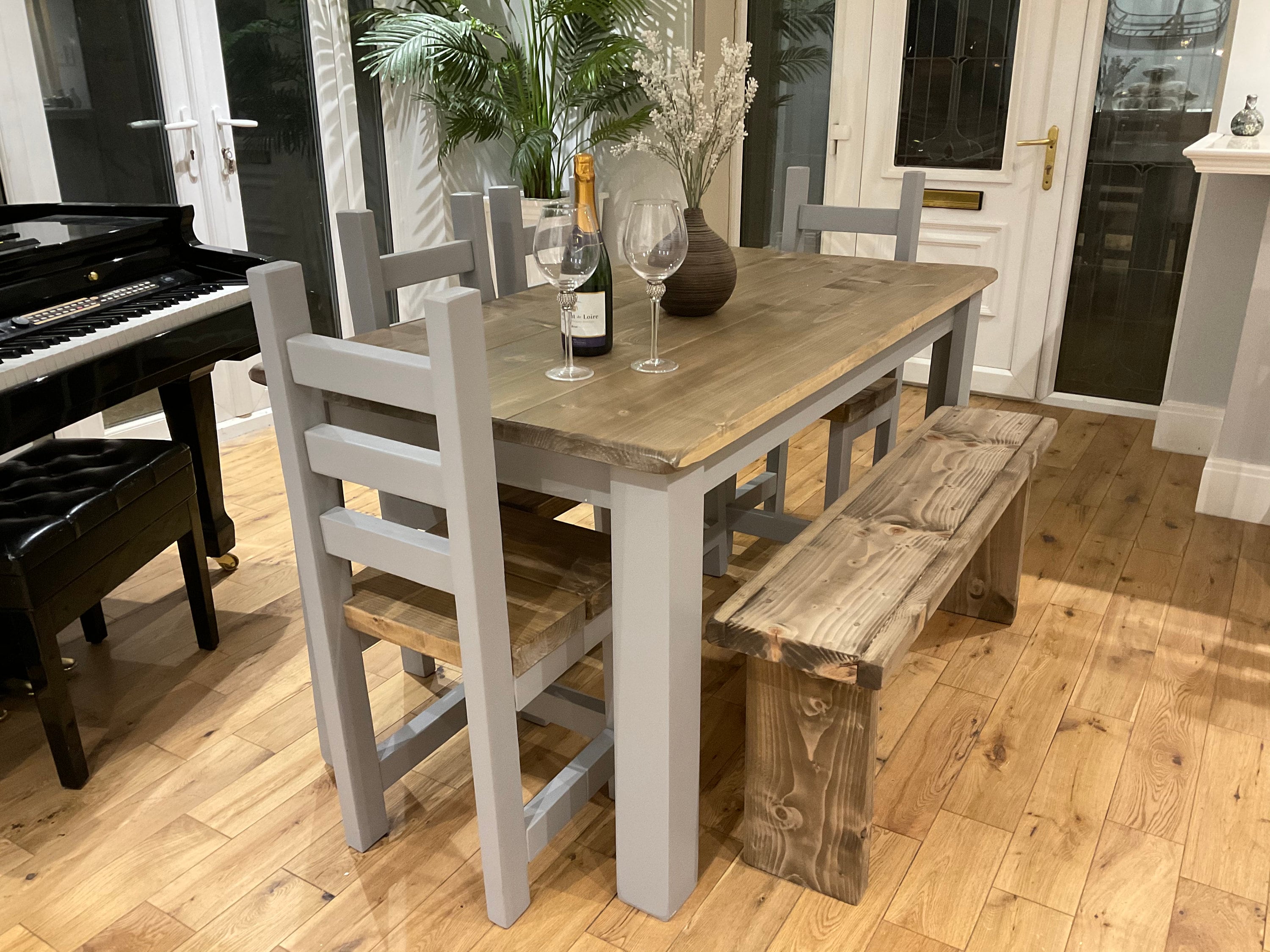 Rustic Farmhouse Style Dining Table 4 Chairs and a Bench 1500 - Etsy UK