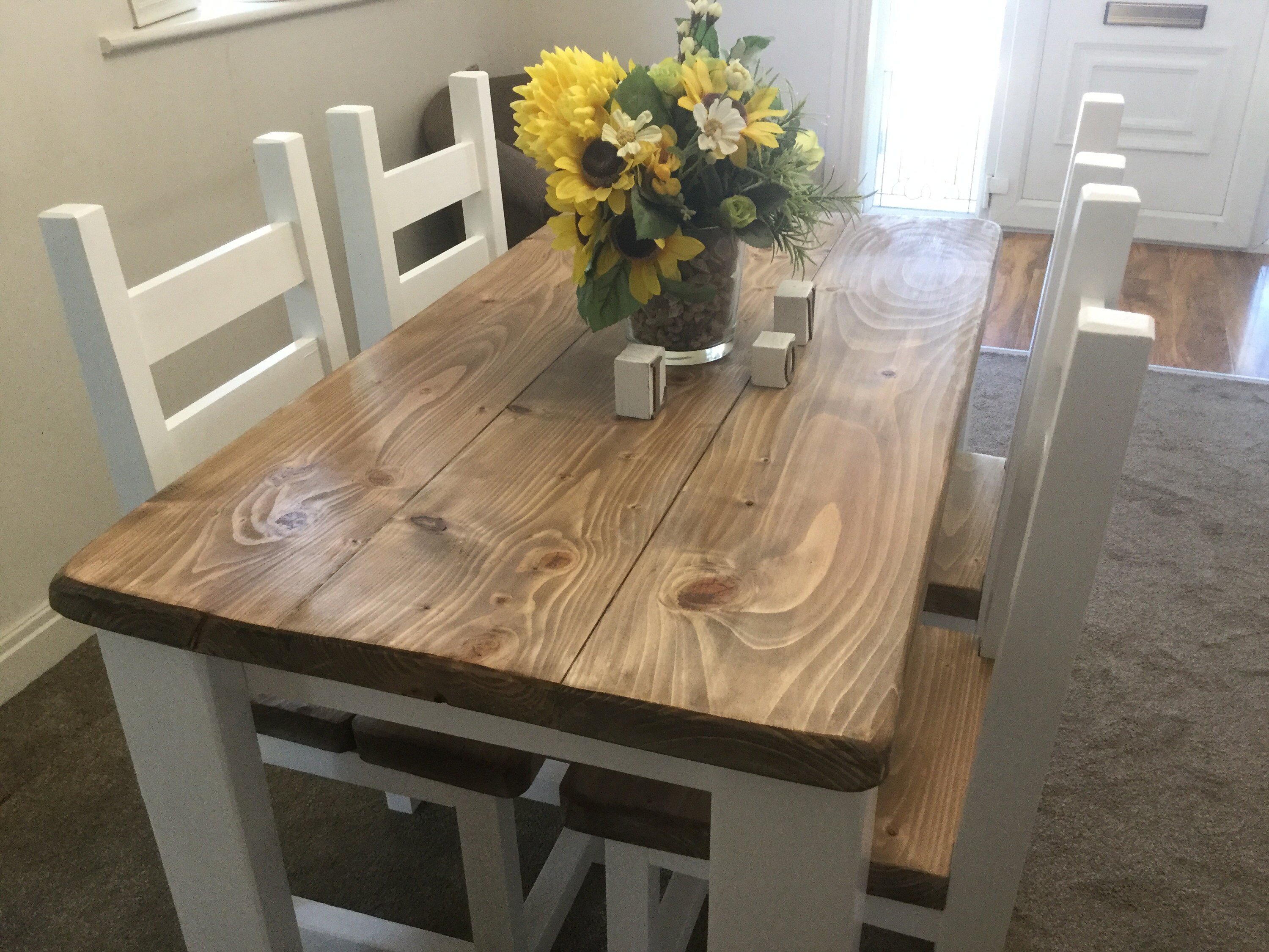 Rustic Farmhouse Dining Table and 4 Chairs All Hand Crafted - Etsy UK