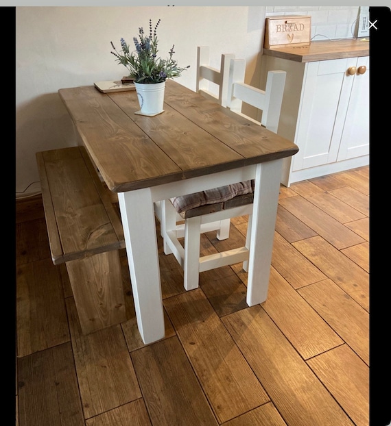 Rustic Farmhouse Dining Table 2 Chairs and a Bench Etsy UK