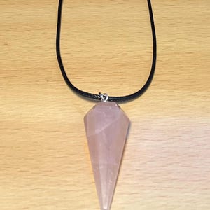 Ancient Wisdom Rose Quartz Pendulum Necklace, Calming, Heart Chakra, Inner Peace, Magic, Gift, 18" Cord plus extender