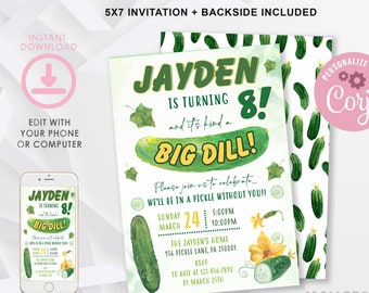 Pickle Party Birthday Invitation, Dill Pickle Party, Digital File, Printable, Custom, Pickle Party Invite