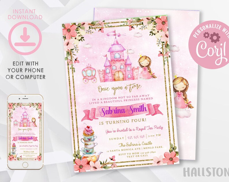 Editable Princess Tea Party Birthday Invitation Corjl Template Princess Castle Invite Princess Tea Party Evite Tea Party