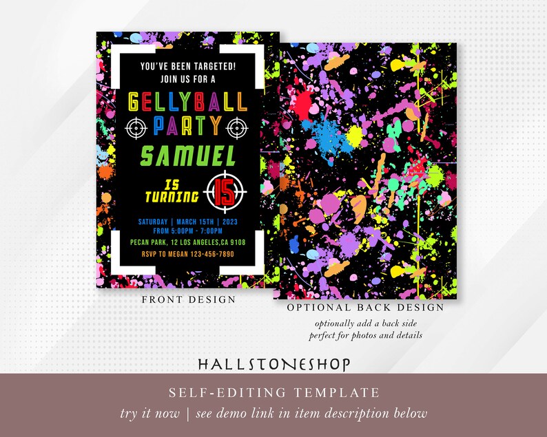 Custom Paintball or Gellyball Birthday Invitation, Gellyball Birthday