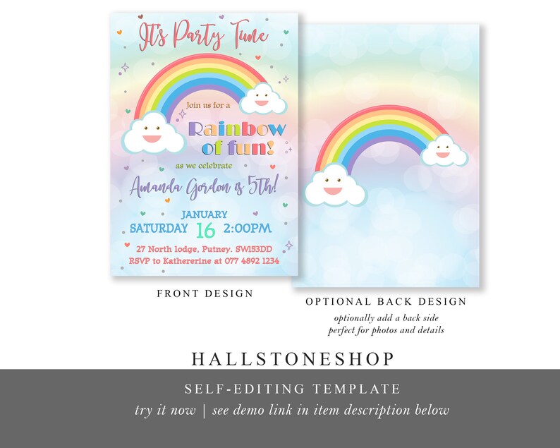 EDITABLE Rainbow Birthday Invitation Girls Rainbow Party - Etsy