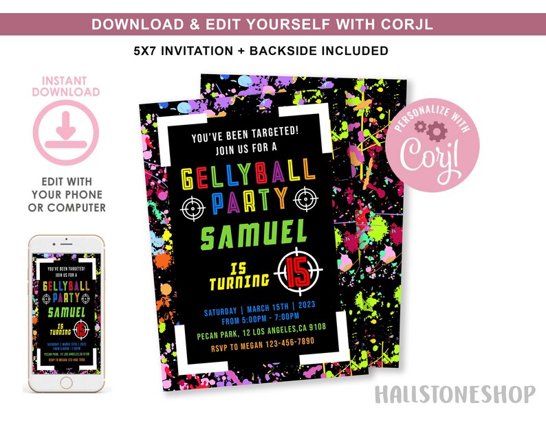 Custom Paintball or Gellyball Birthday Invitation, Gellyball Birthday