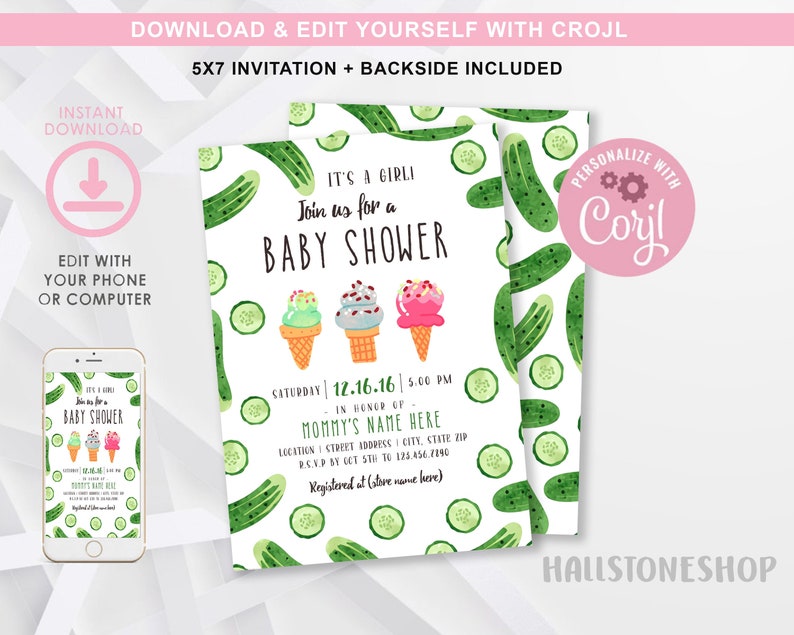 Pickles & Ice Cream Pregnancy Invitation, Cravings Girl Baby Shower