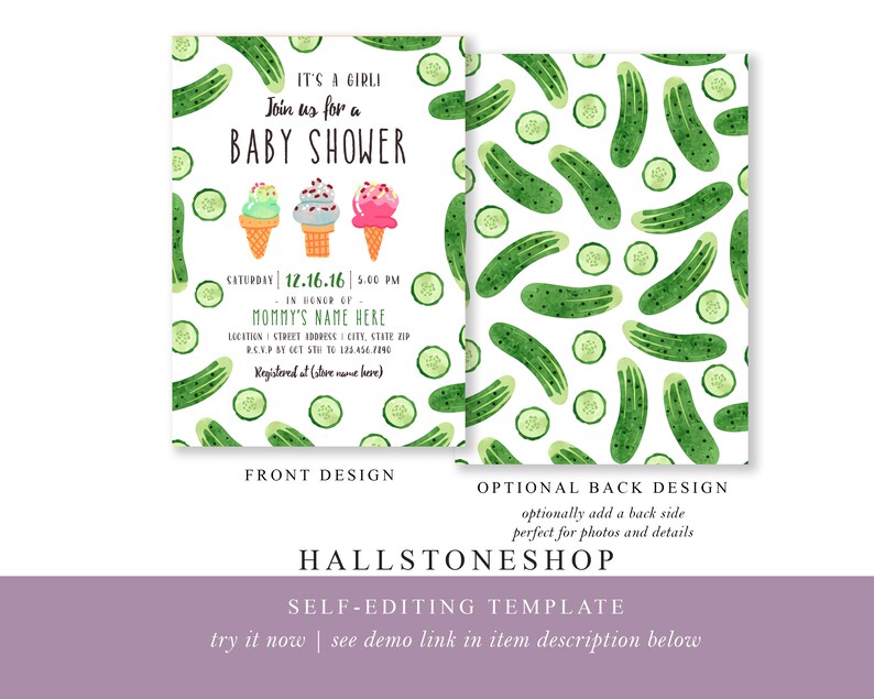 Pickles & Ice Cream Pregnancy Invitation, Cravings Girl Baby Shower