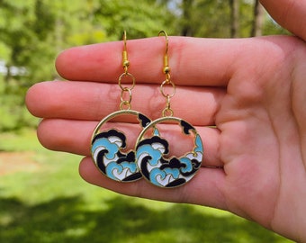 Enamel Blue Wave Earrings | Novelty Earrings | Unique Earrings | Fun Earrings | Pretty Earrings