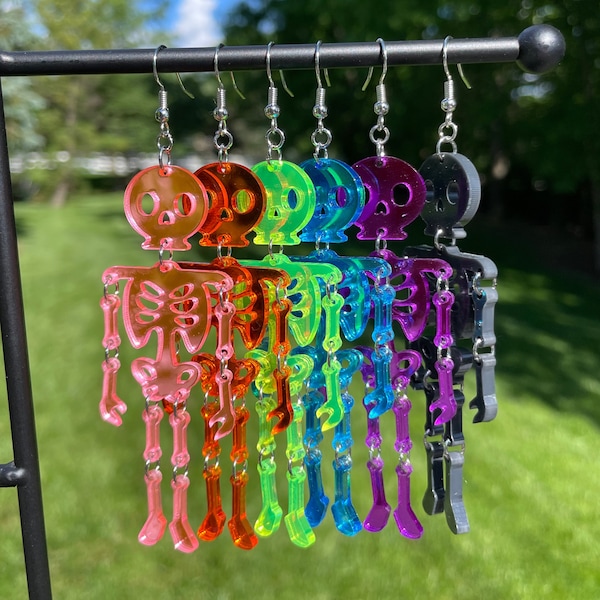 Wiggly Skeleton Dangle Earrings | Novelty Earrings | Unique Earrings | Fun Earrings | Spooky Earrings | Halloween Earrings