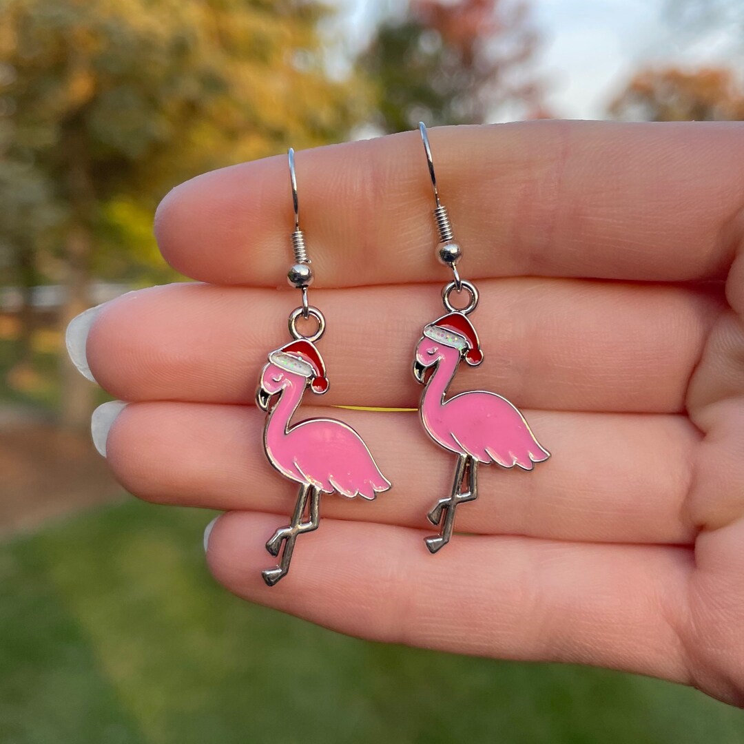 Flamingo Santa Dangle Earrings Novelty Earrings Unique Earrings Fun Earrings Christmas Earrings Bird Earrings Etsy Canada